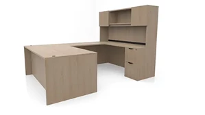 U Shaped Desks with Hutch PBD Furniture 72in x 102in Double Pedestal U-Desk with Door Hutch