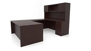 U Shaped Desks with Hutch PBD Furniture 72in x 102in Double Pedestal U-Desk with Door Hutch