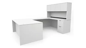 U Shaped Desks with Hutch PBD Furniture 72in x 107in Double Pedestal U-Desk with 4 Door Hutch