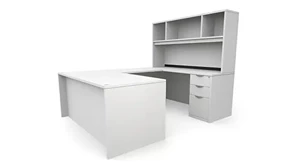 U Shaped Desks with Hutch PBD Furniture 72in x 89in Double Pedestal U-Desk with Open Hutch