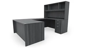 U Shaped Desks with Hutch PBD Furniture U-Desk 72in x 96in Double Pedestal with Open Hutch