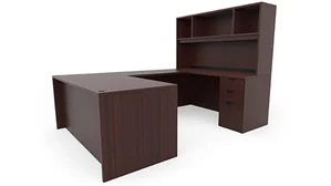 U Shaped Desks with Hutch PBD Furniture 66in x 96in Double Pedestal U-Desk with Open Hutch 