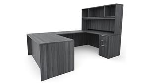 U Shaped Desks Office Source 60in x 101in Double Pedestal U-Desk with Open Hutch
