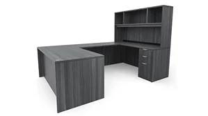 U Shaped Desks with Hutch PBD Furniture U-Shaped Desk 60in x 101in Double Pedestal with Open Hutch