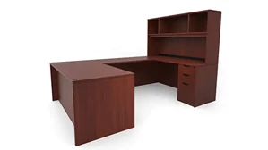 U Shaped Desks with Hutch PBD Furniture 72in x 101in Double Pedestal U-Desk with Open Hutch