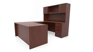 U Shaped Desks with Hutch PBD Furniture 66in x 89in Double Pedestal U-Desk with Door Hutch 