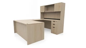 U Shaped Desks with Hutch PBD Furniture 60in x 89in Double Pedestal U-Desk with Door Hutch 
