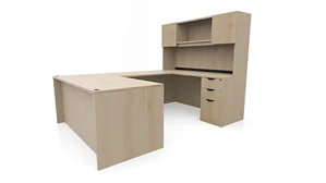 U Shaped Desks with Hutch PBD Furniture 72in x 96in Double Pedestal U-Desk with Door Hutch