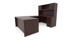 U Shaped Desks with Hutch PBD Furniture 72in x 96in Double Pedestal U-Desk with Door Hutch 