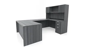 U Shaped Desks with Hutch PBD Furniture 72in x 101in Double Pedestal U-Desk with Door Hutch 