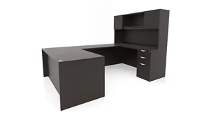 U Shaped Desks with Hutch PBD Furniture 72in x 101in Double Pedestal U-Desk with Door Hutch