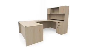 U Shaped Desks with Hutch PBD Furniture 60in x 101in Double Pedestal U-Desk with Door Hutch