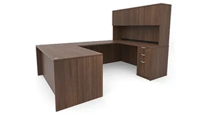 U Shaped Desks with Hutch PBD Furniture U-Desk 60in W x 101in D with 2 and 3 Drawer Pedestals and Hutch with 4 Doors