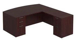 L Shaped Double Pedestal Desks PBD Furniture Bow-Front L-Desk 71in W x 65in D with Two 2 Drawer Pedestals and Wire Grommets