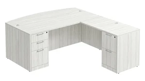 L Shaped Double Pedestal Desks PBD Furniture Bow-Front L-Desk 72in W x 88in D with 2 Pedestals