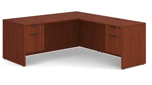 L Shaped Double Pedestal Desks PBD Furniture L-Shaped Desk 72in x 77in Double Hanging Pedestal