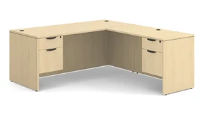 L Shaped Double Pedestal Desks PBD Furniture L-Shaped Desk 72in x 77in Double Hanging Pedestal
