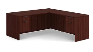 L Shaped Double Pedestal Desks PBD Furniture L-Shaped Desk 72in x 77in Double Hanging Pedestal