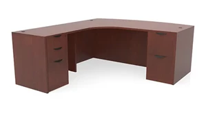 L Shaped Double Pedestal Desks PBD Furniture 72in x 83in Curved Corner Double Pedestal Bow Front L-Desk