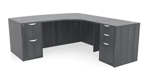 L Shaped Double Pedestal Desks PBD Furniture 72in x 78in Curved Corner Double Pedestal Bow Front L-Desk