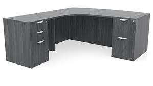 L Shaped Double Pedestal Desks PBD Furniture 72in x 83in Curved Corner Double Pedestal Bow Front L-Desk