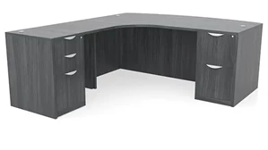 L Shaped Double Pedestal Desks PBD Furniture 72in x 83in Curved Corner Double Pedestal Bow Front L-Desk