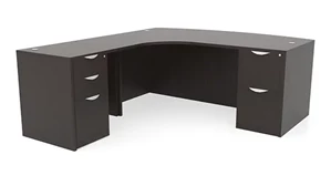 L Shaped Double Pedestal Desks PBD Furniture 72in x 78in Curved Corner Double Pedestal Bow Front L-Desk