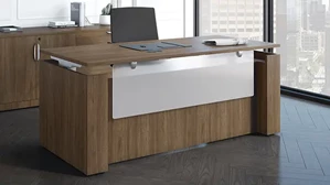 Standing Desks - Electronically Adjustable PBD Furniture 72in x 30in Sit-to-Stand Full Casing Desk with Acrylic Modesty