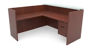 Reception Desks - L Shaped Performance Bush Furniture 72in x 72in L-Shaped Reception Desk Single Hanging Pedestal with Glass Transaction Counter