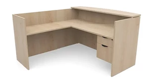 Reception Desks - L Shaped PBD Furniture 72in x 72in L-Shaped Reception Desk Single Hanging Pedestal with Laminate Transaction Counter