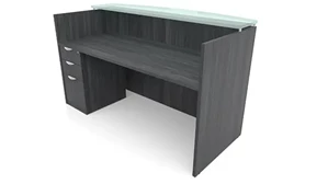 Reception Stand-Alone Desk PBD Furniture 72in x 30in Single Pedestal Reception Desk with Glass Transaction Counter