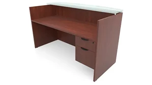 Reception Stand-Alone Desk PBD Furniture 72in x 30in Single Hanging Pedestal Reception Desk with Glass Transaction Counter