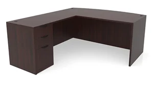 L Shaped Single Pedestal Desks PBD Furniture 66in x 77in Bow Front L-Desk Single Pedestal 