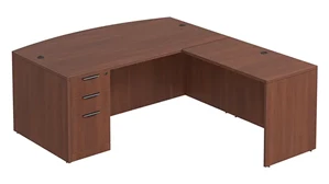L Shaped Single Pedestal Desks Performance Bush Furniture 66in x 82in Bow Front L-Desk Single Pedestal