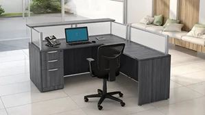 Reception Desks - L Shaped PBD Furniture Single Pedestal L-Reception Desk 72in x 77in