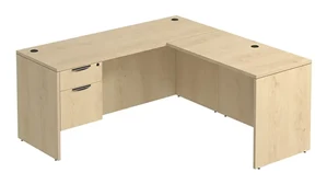 L Shaped Single Pedestal Desks PBD Furniture L-Desk 60in W x 48in D with 1 Hanging Pedestal
