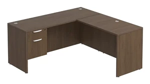 L Shaped Single Pedestal Desks PBD Furniture L-Desk 66in W x 48in D with Hanging Pedestal