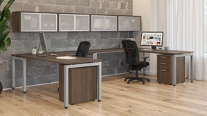 Workstations PBD Furniture 144in x 72in On Task 2 Person Workstation with Hutches and Under Desk Mobile BBF Ped