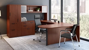 U Shaped Desks with Hutch PBD Furniture 71in x 108in Curve Corner Bullet U-Desk with Modesty Panel Suite