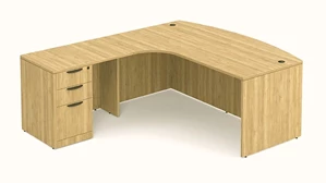 L Shaped Single Pedestal Desks PBD Furniture 71in x 90in Single Box/Box/File Pedestal, Bow Front L-Desk with Corner Extension