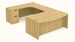 U Shaped Single Pedestal Desks PBD Furniture 66in x 114in Bow Front U-Desk with Back Extended Credenza and Single FF Pedestal