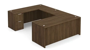 U Shaped Double Pedestal Desks PBD Furniture U-Desk 71in W x 96in D with Double 2 Drawer Pedestals