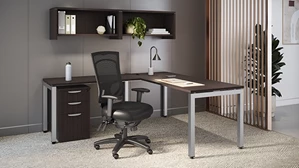 Office Suites PBD Furniture 72in x 72in OnTask L-Desk with Mobile Pedestal and Wall Hutches