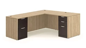 L Shaped Double Pedestal Desks PBD Furniture 72in x 83in Two Tone Double Pedestal L-Shaped Desk