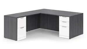 L Shaped Double Pedestal Desks PBD Furniture 72in x 83in Two Tone Double Pedestal L-Shaped Desk