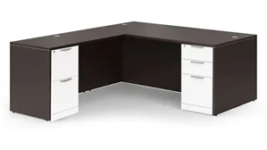 L Shaped Double Pedestal Desks PBD Furniture 72in x 83in Two Tone Double Pedestal L-Shaped Desk