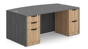 Stand-Alone Double Pedestal Desks PBD Furniture 72in Two Tone Double Pedestal Bow Front Desk