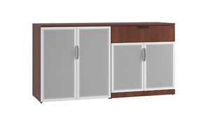 Combo Credenzas Performance Bush Furniture Combo Tall Glass Door Storage - Low Glass Storage with Drawer
