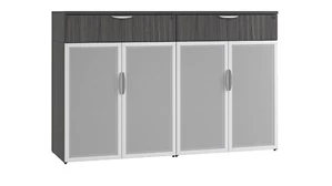 Combo Credenzas Performance Bush Furniture Double Tall Glass Door Storage with Drawers