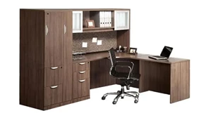 L Shaped Desks with Hutch PBD Furniture 90in x 66in L Shaped Desk with Hutch and Wardrobe Storage